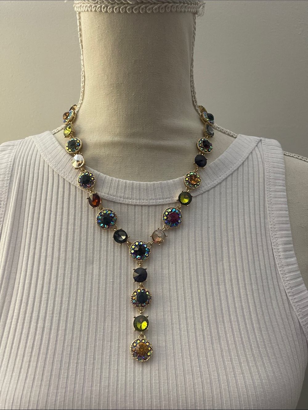 Sweet Romance Crystal Y-Drop Multi-Color Necklace